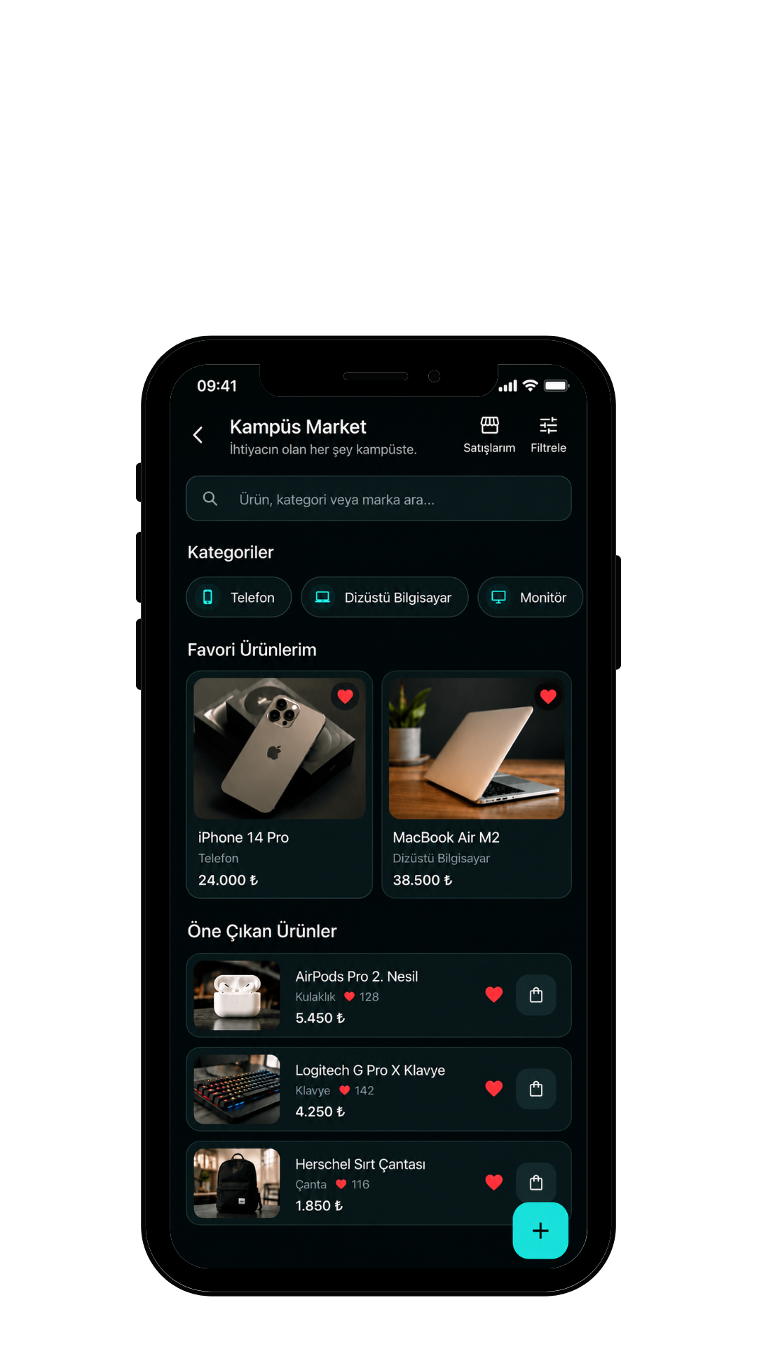 UniQoo Kampüs Market ekranı: öğrencilerin sattığı ikinci el ürünler
